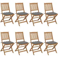 vidaXL Klappbare Gartenstühle 8 Stk. mit Kissen Massivholz Akazie