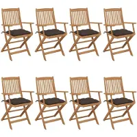 vidaXL Klappbare Gartenstühle 8 Stk. mit Kissen Massivholz Akazie