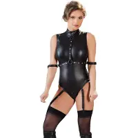 Cottelli collection Bondage - Ärmeloser, glänzender Body & Armfessel (Schwarz) - M