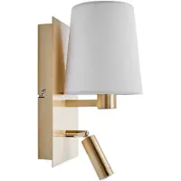 LINDBY Aiden Wandleuchte White/Brass - , Aiden, Gold / Messing, für Wohnzimmer, Stoff / Textil, Modern