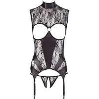 Abierta Fina - Funkelndes Spitzen-Open-Top (Schwarz) - L