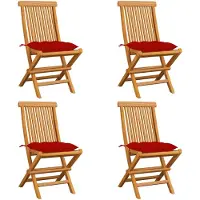 vidaXL Gartenstühle mit Roten Kissen 4 Stk. Massivholz Teak
