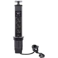Perel Pop-Up Power Block mit 3 Steckdosen - 2 X Usb - geerdet