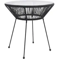 vidaXL Garten-Esstisch Schwarz Ø70x74 cm Rattan und Glas