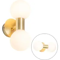 QAZQA - Moderne Bad I Badezimmer Wandleuchte Gold I Messing IP44 2-flammig - Cederic I Up & Down - Glas Länglich - LED geeignet G9