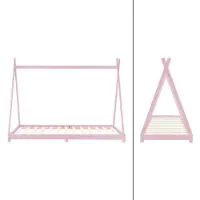 ML-Design Kinderbett Tipi 90x200 cm mit Lattenrost, Rosa, Indianer Bett aus Kiefernholz Bodenbett Holzbett Jugendbett Bettenhaus Spielbett Zelt