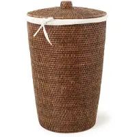 DECOR WALTHER Wäschekorb Basket Leinenauskleidung Rund Rattan Dunkel