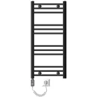 ECD-Germany Elektrischer Badheizkörper Sahara 400x800mm Anthrazit gebogen Seitenanschluss + Heizstab 600W Thermostat Handtuchheizkörper Handtuchwärmer