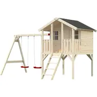 Palmako Spielhaus "Toby", beige (natur), Spielhäuser, KinderB:421cm T:284cm, Holzwerkstoff, Spielhaus, mit Terrasse, B:421cm T:284cm