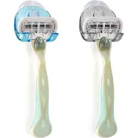 Kwmobile 2x Saugnapf Halterung für Rasierer - für Glas und Fliesen - Nassrasierer Saugnapf Halter Set - Wand Haken in Schwarz Hellblau Transparent