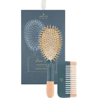 BACHCA Hair Kit Brush Boar and Nylon + Wooden Mirror + Cotton Pouch