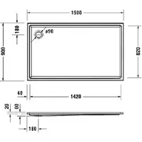 Duravit Rechteck-Duschwanne STARCK SLIML mit Antislip 1500x900x60mm weiss