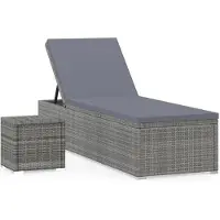vidaXL Sonnenliege mit Auflage und Teetisch Poly Rattan Grau