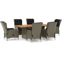vidaXL 7-tlg. Garten-Essgruppe mit Auflagen Poly Rattan Braun
