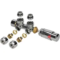 LuxeBath Ventil-Armaturen Set Multiblock Chrom Eckform inkl. Thermostatkopf für Badheizkörper mit Mittelanschluss
