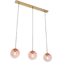 QAZQA Art Deco Hängelampe Messing mit rosa Glas 3-Licht - Pallon Mezzi