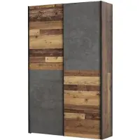 Forte OZZULA Schiebetürenschrank 120 cm, 2 Türen, 6 Regalböden, grau Betonoptik & Vintage-Holzdekor