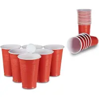Relaxdays 200x Beer Pong Becher, rot Weiß,Rot