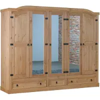 Ebuy24 New Mexico Kleiderschrank 5 türig mit 3 Spiegeltüren, 2 getäfelten Türen und 3 Schubladen, gelaugt, gewachst.