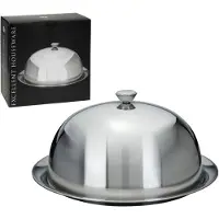 Excellent houseware Servierschüssel Glocke mit Tablett - Silber - Edelstahl - D31 x H15 cm - Servieren von Speisen - mit Deckel