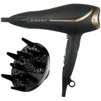 Beper 40.404 Hair Dryer 2200 Watt with Soft Touch Folding Handle, Diffuser and Concentrator Black/Gold
