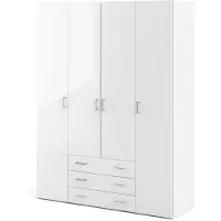 Ebuy24 Spell Kleiderschrank 4 Türen, 3 Schubladen weiss, weiss hochglanz.