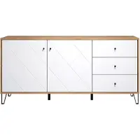 Ebuy24 Touch Sideboard 2 Türen, 3 Schubladen Eiche Nachbildung, weiß matt.