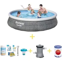 Bestway Pool - Fast Set - 396 x 84 cm - Inklusive WAYS Wartungspaket, Filterpumpe & Filter