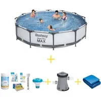 Bestway Pool - Steel Pro MAX - 366 x 76 cm - Inklusive WAYS Wartungspaket, Filterpumpe & Bodenplane