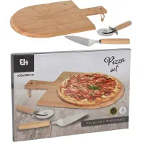 Excellent houseware Pizza-Set aus Bambus mit Brett, Schneider und Heber
