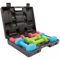 Gorilla Sports Kurzhanteln Set - 12 kg Gewichte mit Koffer, 2 x 1 kg, 2 x 2 kg und 2 x 3 kg Gewichte, Rutschfeste, Neopren - Hantelset, Aerobic Dumbbells, Krafttraining, Hantelkoffer, Fitness Hanteln