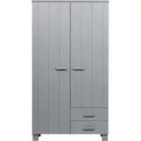 Woood Kleiderschrank Dennis aus Kiefernholz, modernes Design, hellgrau, mit Türen und Schubladen