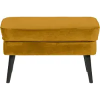 Woood Hocker Rocco aus Samt, modern gepolstert, gelb ocker, rechteckig, stabiles Buchenholzgestell