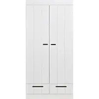 Woood Connect Kleiderschrank Aus Kiefer, 2-Türig + Schublade, Weiß
