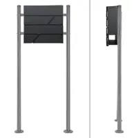 ML-Design ECD Germany Standbriefkasten Silber 120 cm – Edelstahl-Briefkasten mit Zeitungsfach & Pfosten, Anthrazit, pulverbeschichtet, Design-Briefkastenanlage
