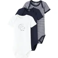 Name it Baby kurzarm Body im 3er Pack mit Elefanten Motiv Dark Sapphire 62 | Gr.: 62
