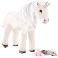 Götz 3402631 Achat Einhorn Puppe zum Kämmen - Kämmpferd - Stockmaß von ca. 37 cm und Einer Höhe von ca. 52 cm - biegsam, frisierbar mit Lockenwicklern
