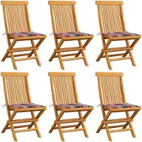 vidaXL Gartenstühle mit Kissen 6 Stk. Rot Karomuster Massivholz Teak