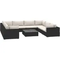 vidaXL 9-tlg. Garten-Lounge-Set mit Auflagen Poly Rattan Schwarz