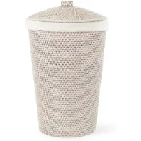 DECOR WALTHER Wäschekorb Basket Leinenauskleindung Rund Rattan Hell