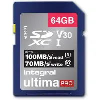 Integral 64GB SD-Karte SDXC UHS-1 U3 Cl10 V30 Bis zu 100Mbs Lesen 50MB s Schreiben