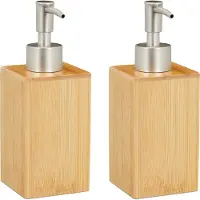 Relaxdays 2 x Seifenspender Bambus Hellbraun,Silber