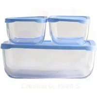 Pasabahce Snow Box Aufbewahrungsset Blau Deckel, 3 Stück - 1200ml + 275cc + 275cc