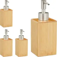 Relaxdays 4 x Seifenspender Bambus Hellbraun,Silber