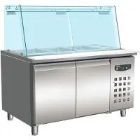 CombiSteel Kühltisch TOAD mit Glasaufsatz, 2x Glasschiebetür, LED | 3x1/1 & 3x1/6 GN | 314L, HxBxT 137x136x70cm | +2/+8°C | Edelstahl | + Geschirrtuch