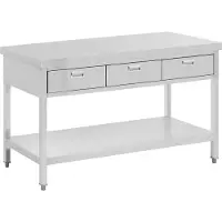 Royal Catering Edelstahl-Arbeitstisch - PREMIUM - 150 x 60 cm - 400 kg - 3 Schubladen -