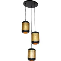 QAZQA - Industrie I Vintage I Vintage Hängelampe I Pendellampe I Pendelleuchte schwarz mit Messing rund 3-flammig - Kayleigh I Wohnzimmer I Schlafzimmer - Stahl Rund - LED geeignet E27