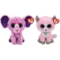 TY - Stofftiere - Beanie Boo's - Fiona Pink Cat & Eva Elephant