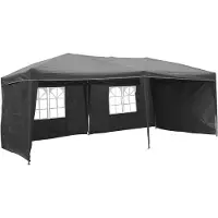 Linder Exclusiv GmbH Alu Faltpavillon 6x3x2,5m wasserdicht Polyester 4Seitenteile Pop Up Partyzelt , Farbe:grau