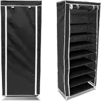 Relaxdays 2 x Schuhschrank Stoff 9 Ablagen schwarz Weiß,Schwarz